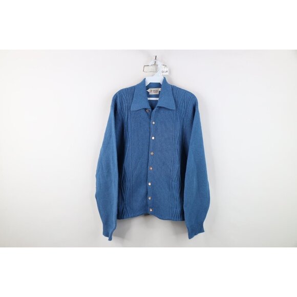Vtg 50s 60s Streetwear Mens XL Diamond Ribbed Knit Collared Cardigan Sweater USA